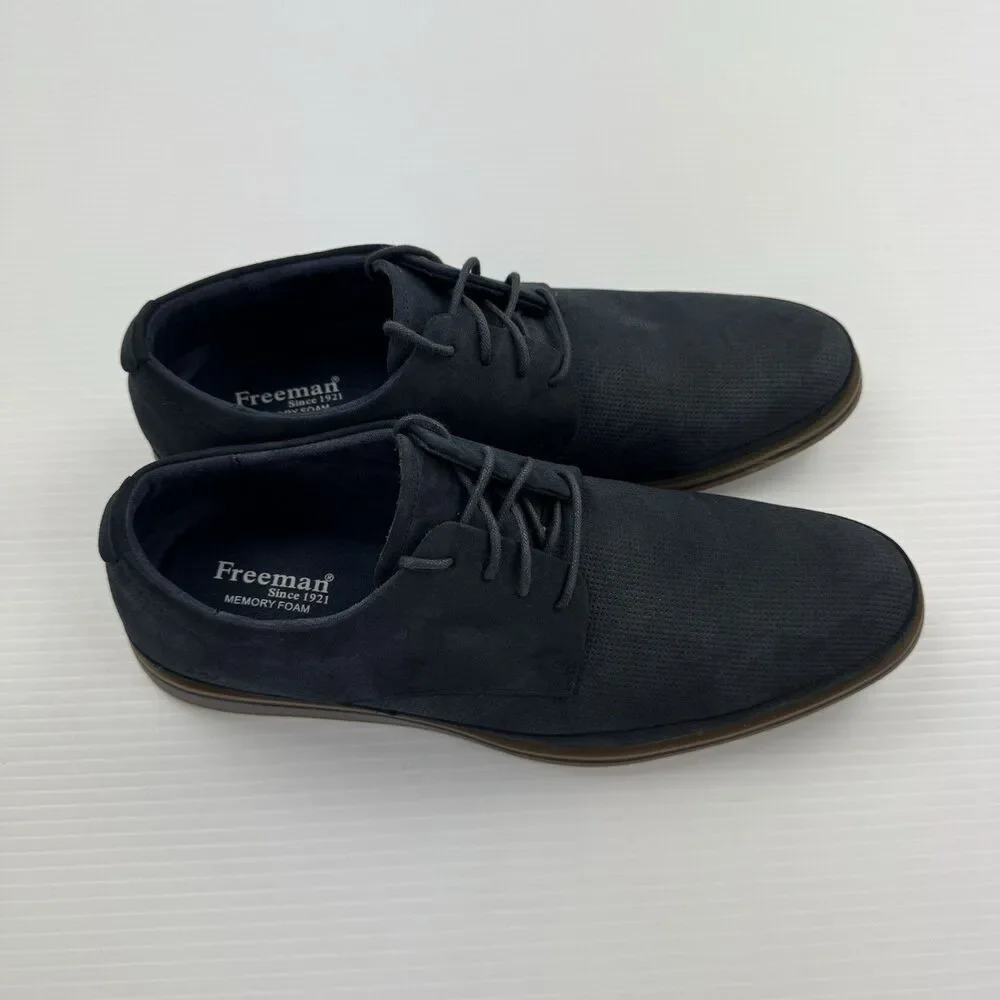 Freeman Franco Mens 10M Navy Faux Suede Oxford Casual Dress Shoes Lace Up